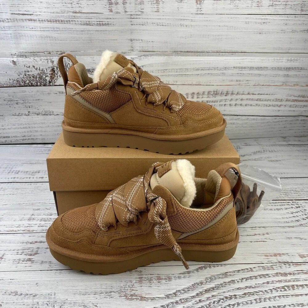 UGG Lowmel Womens US 7 Sneakers Chestnut Brown Suede Laces